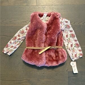 Little lass pink plush vest & floral blouse sz 5/6 NWT